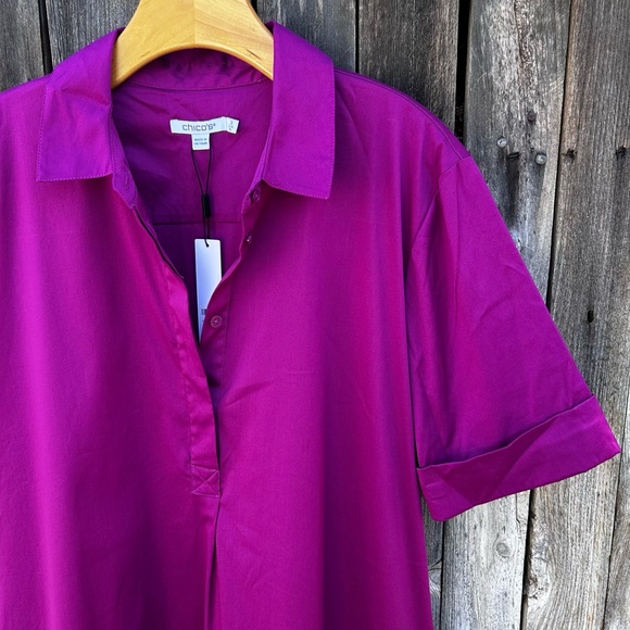 Chico’s Popover Shirtdress High Low Hem Cotton Blend Purple XL - Picture 8 of 16